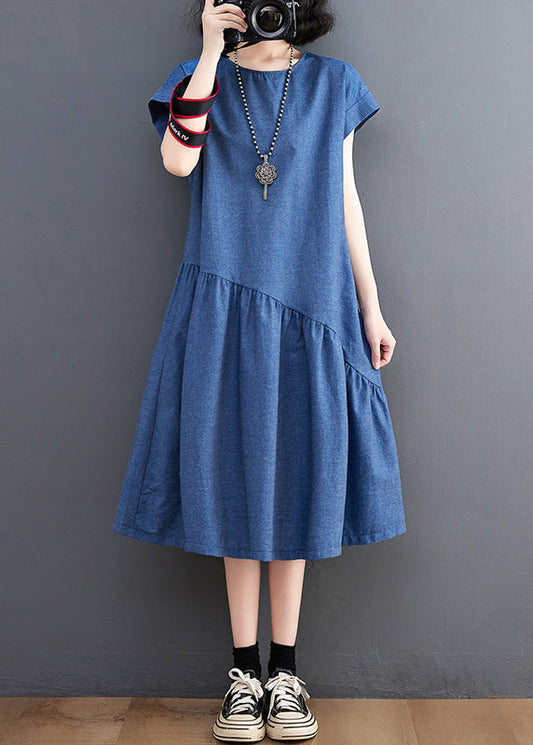 DIY Denim Navy Asymmetrical Patchwork Holiday Dress Summer