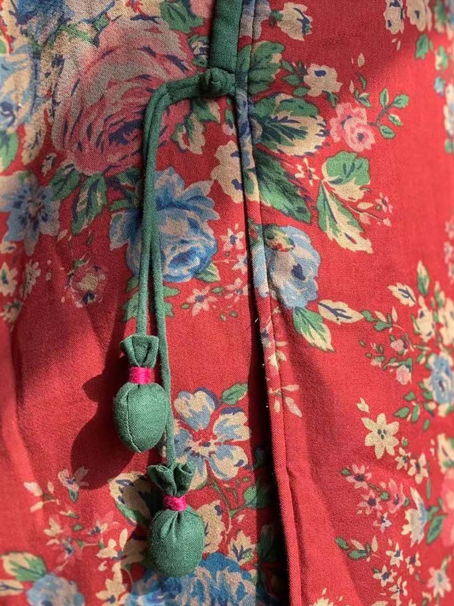 Women Floral Print Ethnic Button Shawl Coat