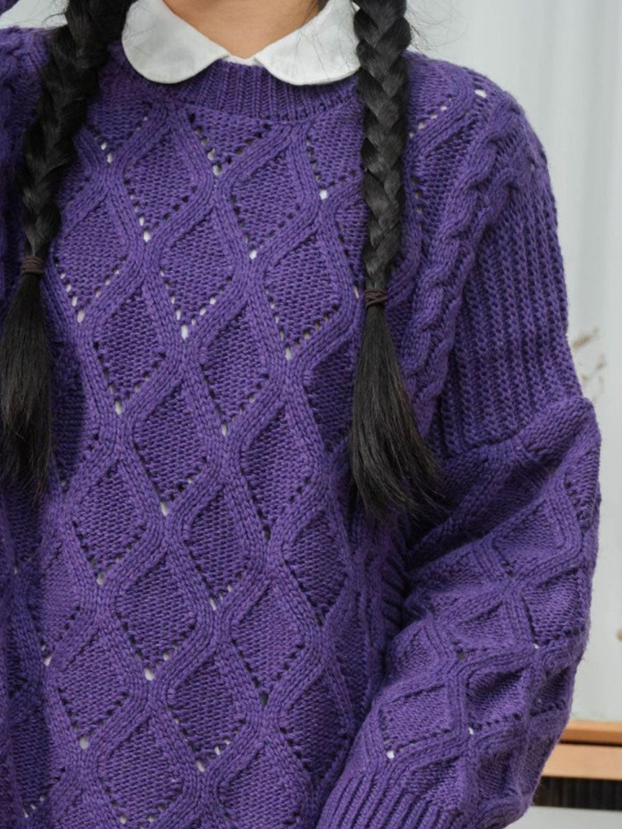 Women Winter Artsy Rhomboids Knitted Loose Sweater