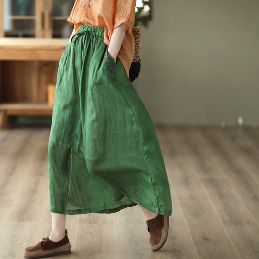 Cozy Vintage Floral Embroidery Thin Linen Skirt