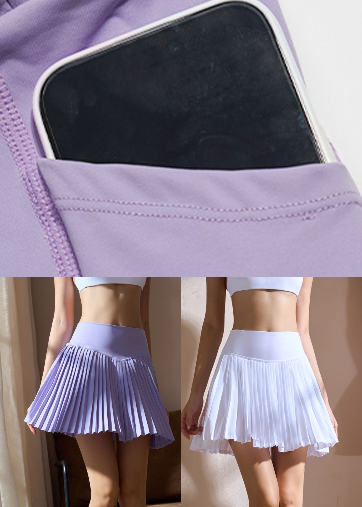 White High Waist Solid Gym Pleated Skirt