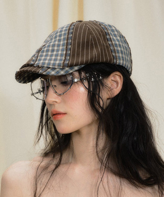 Vintage Plaid Colorblock Versatile Breton Hat