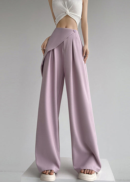 Simple Beige High Waist Patchwork Wide Leg Pants Summer