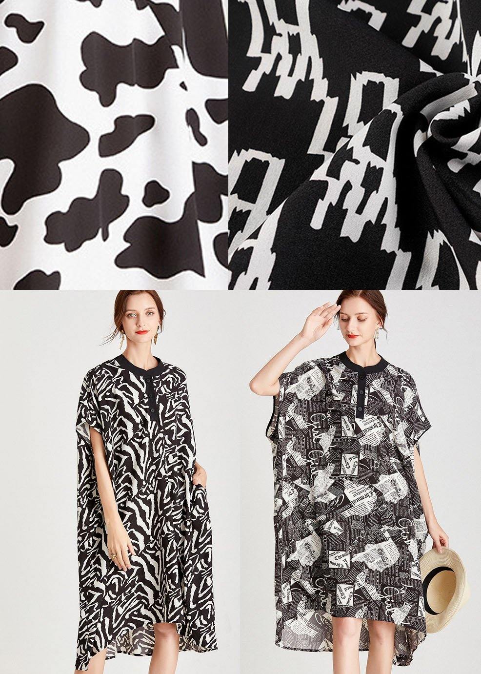 Organic Zebra Pattern O-Neck Print Summer Vacation Dresses Short Sleeve