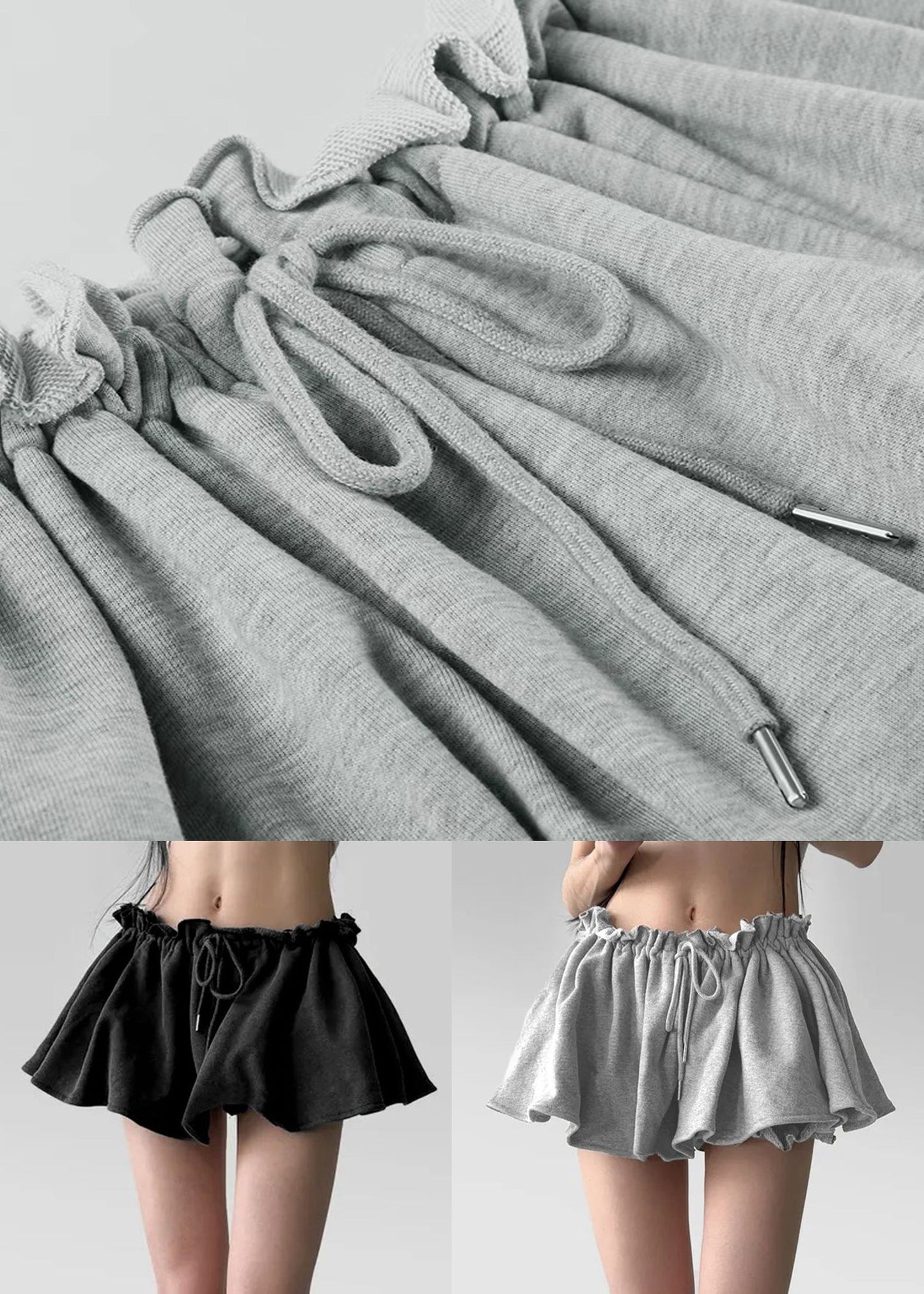 Black Solid Cotton Pants Skirt Elastic Waist Summer
