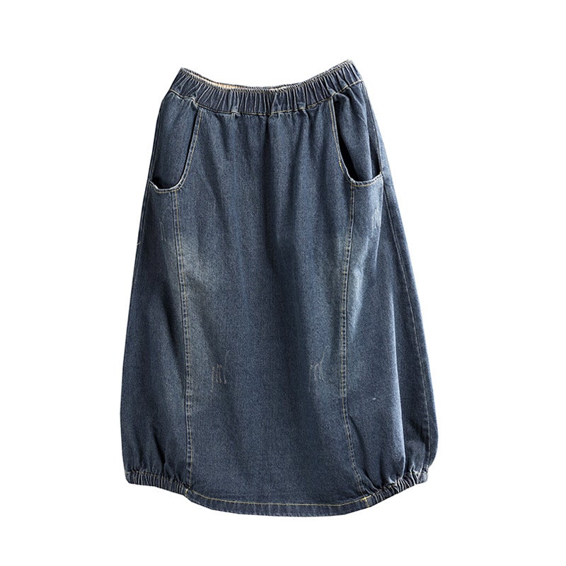 Retro A-Line Cotton Denim Skirt