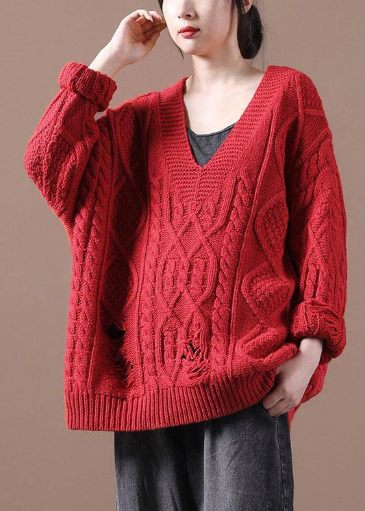 Bohemian Khaki Hole V Neck Fall Cozy Sweater