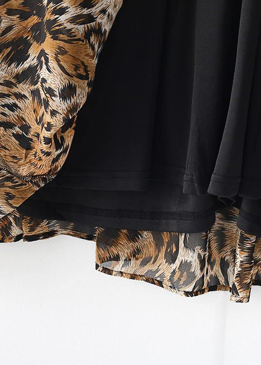 Simple lapel patchwork chiffon dress Casual Work Outfits Leopard A Line Dress