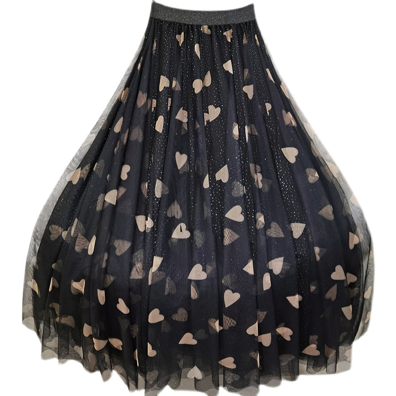 Beautiful Black Print tulle Sequins A Line Skirts Summer