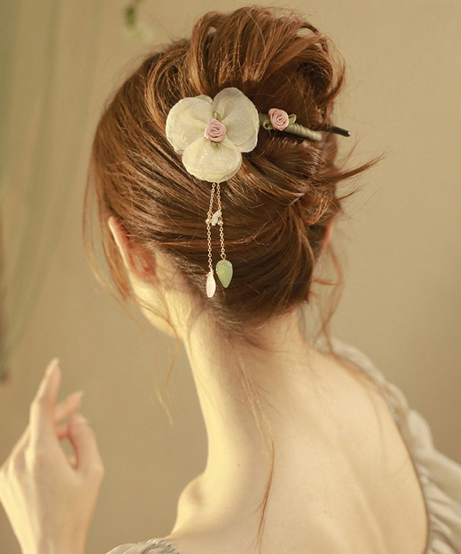 Boutique Tulle Floral Pearl Plastic Tassel Hairpin