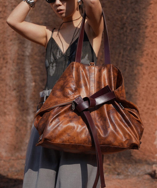 Casual Brown Tie Dye Large Capacity Faux Leather Satchel Handbag