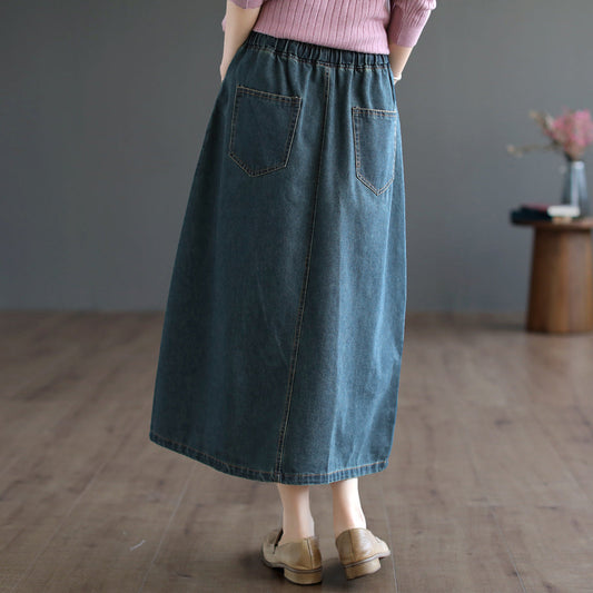 Literary All-Match Slit Denim Skirt