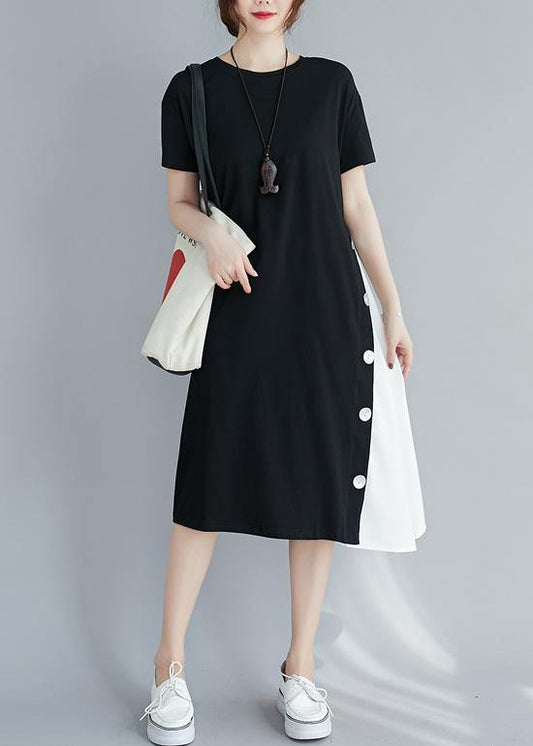Handmade black patchwork white clothes For Women o neck A Line Dresses