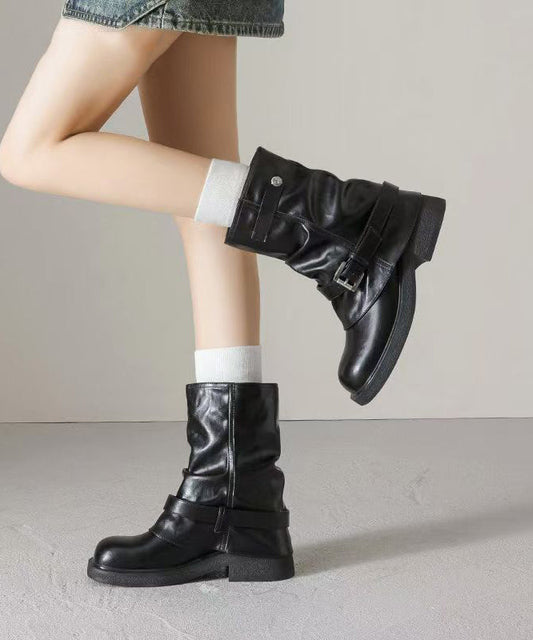 Brown Chunky Faux Leather Fashion Splicing Boots