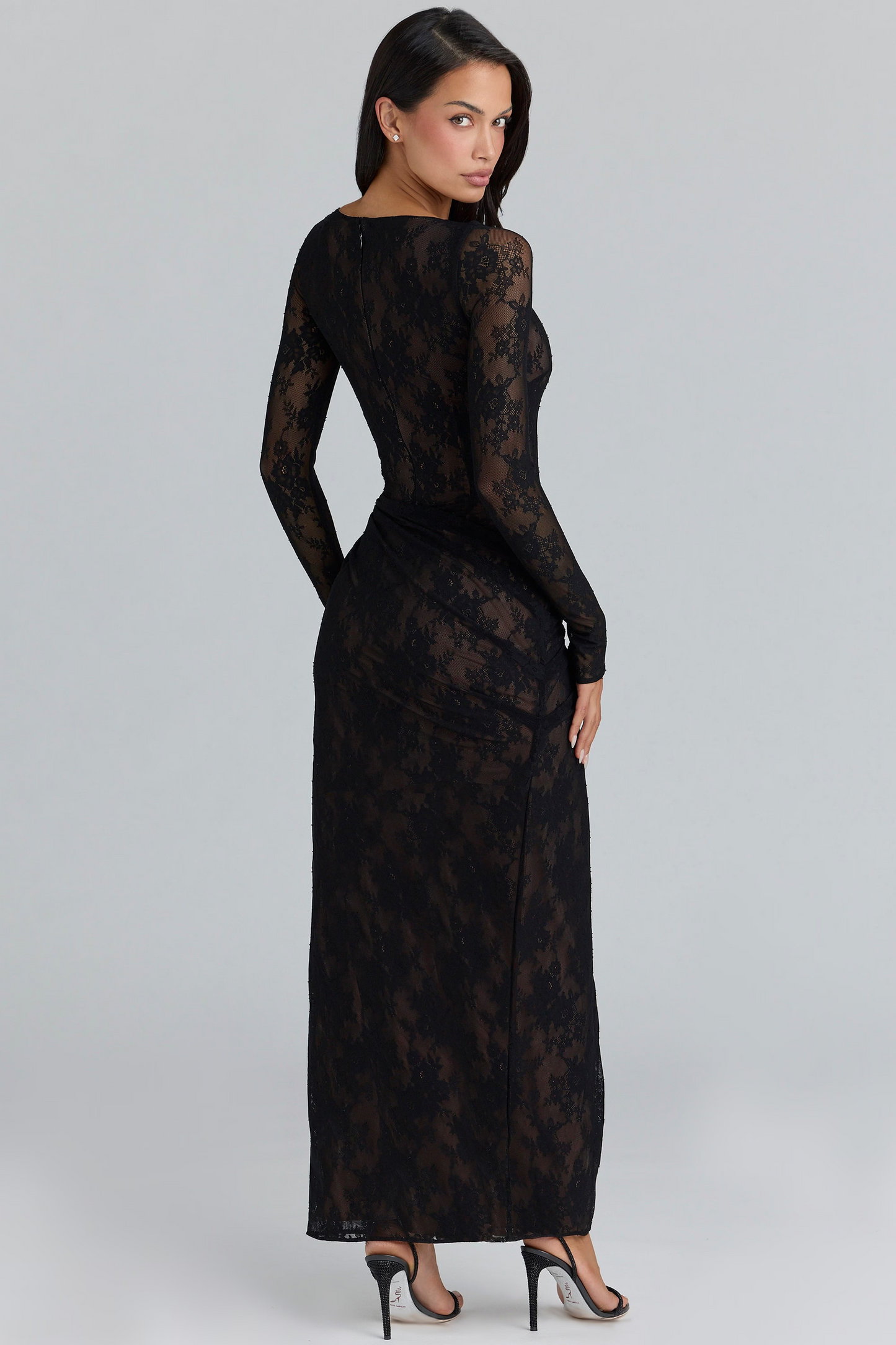 Sexy Long-Sleeved Lace Slim-Fit Slit Dress