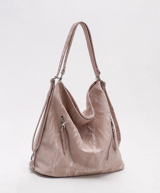 Modern Pink Large Solid Durable Faux Leather Women Handbags