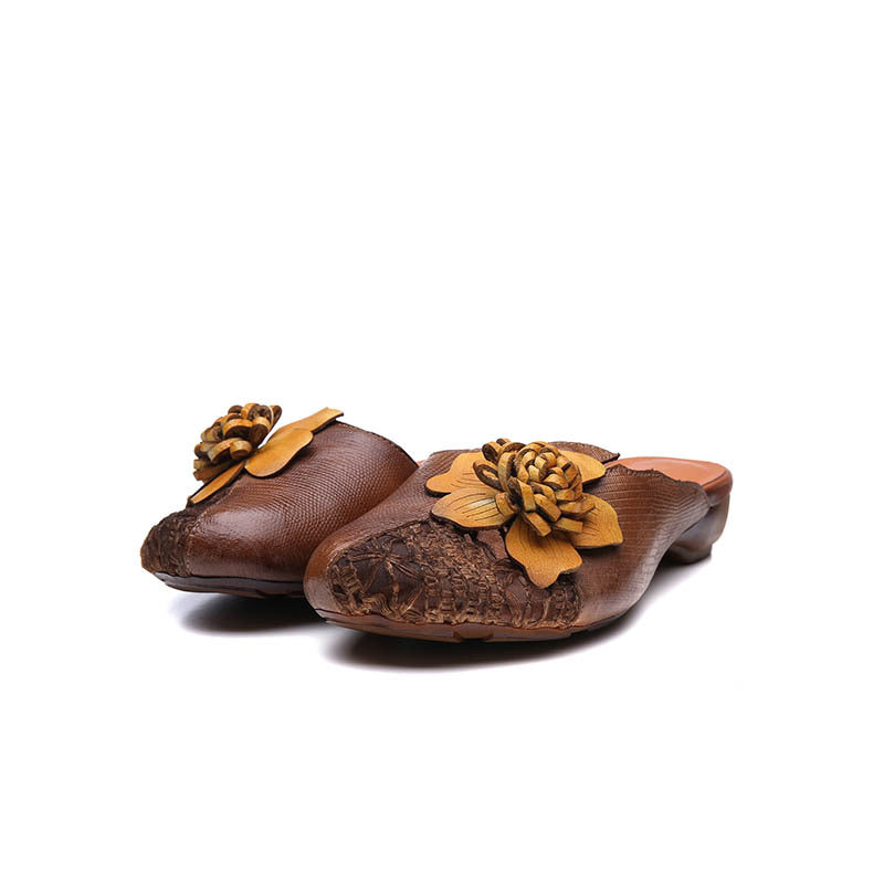 2022 Vintage Floral Plaited Leather Casual Slippers