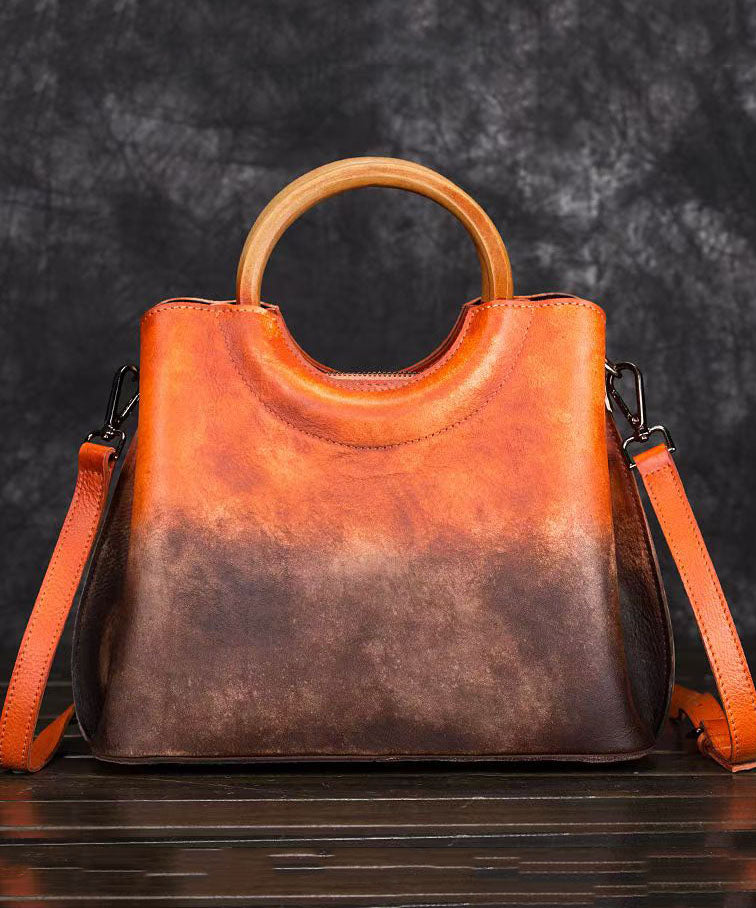 Handmade Retro Green Gradient Calf Leather Tote Bag