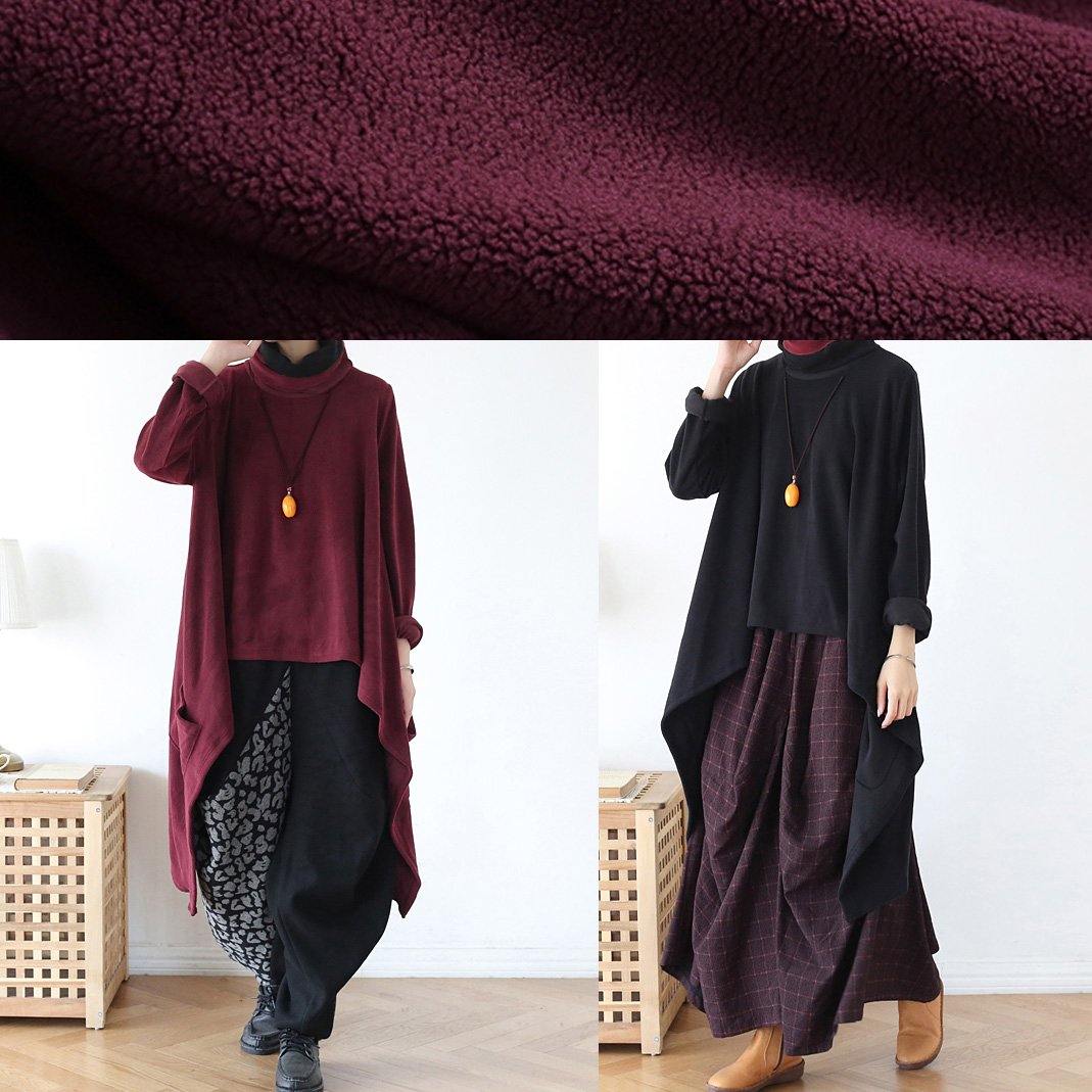 high neck red knit sweat tops plus size clothing asymmetric hem knit blouse