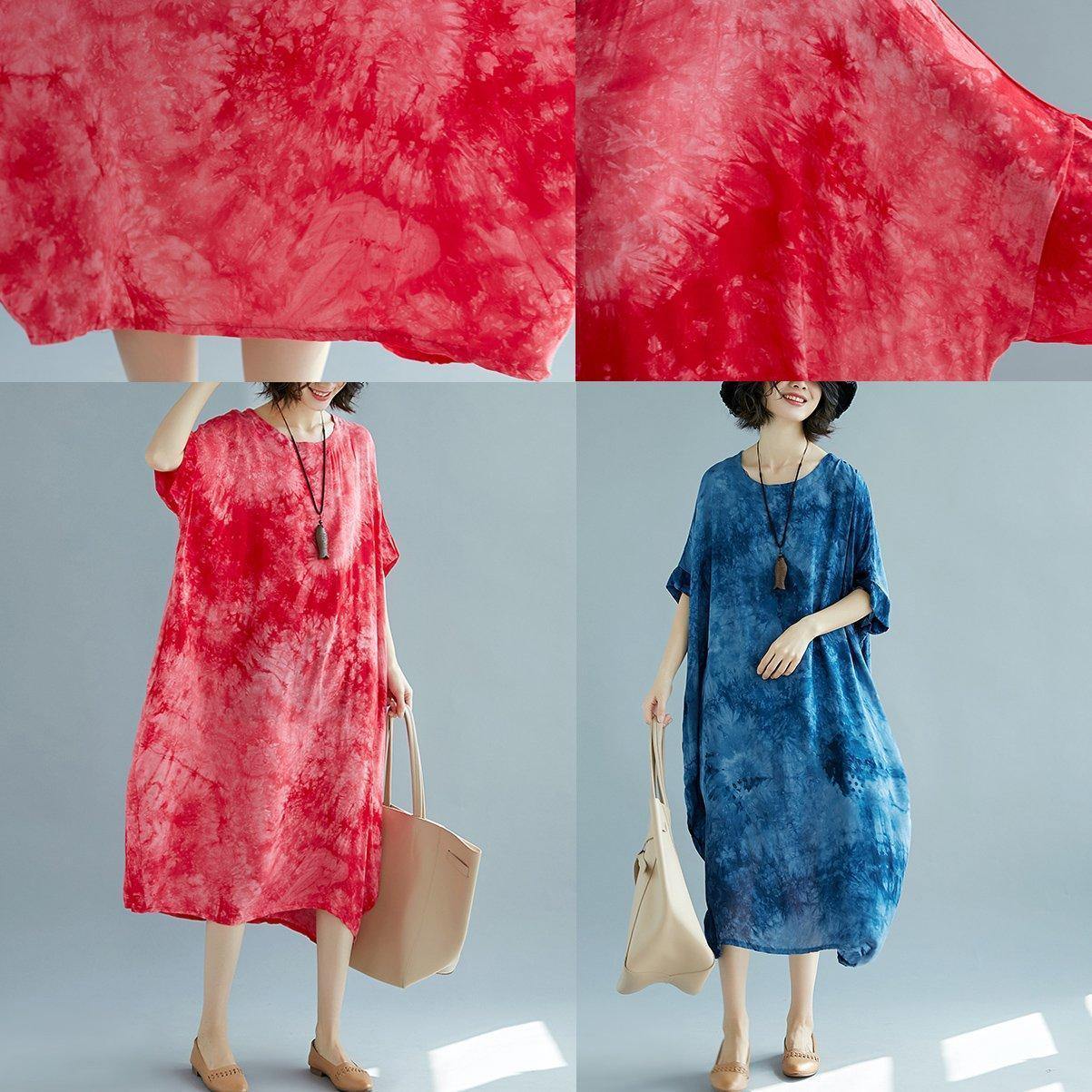 2019 blue long linen dress plus size O neck floral linen clothing dresses casual short sleeve baggy dresses linen caftans