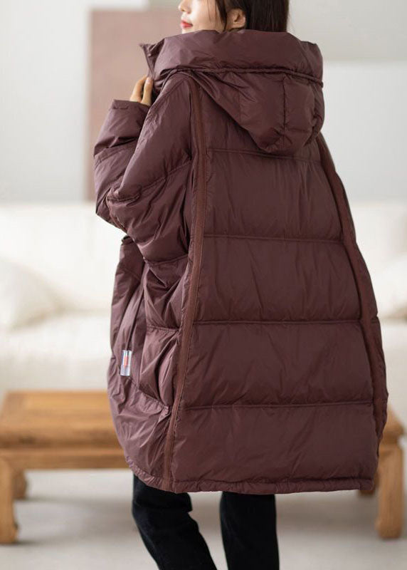 Casual Coffee Hooded Oversized Drawstring Thick Canada Goose Jacket Batwing Sleeve