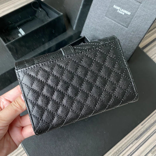 YSL Envelope Purse Beige Black A026KK 13.5cm