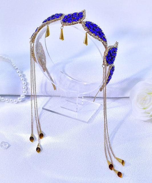 Art Blue Alloy Zircon Leaf Tasse HairPiece