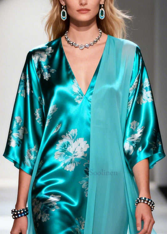 Art Blue Asymmetrical Patchwork Tulle Holiday Dress Summer