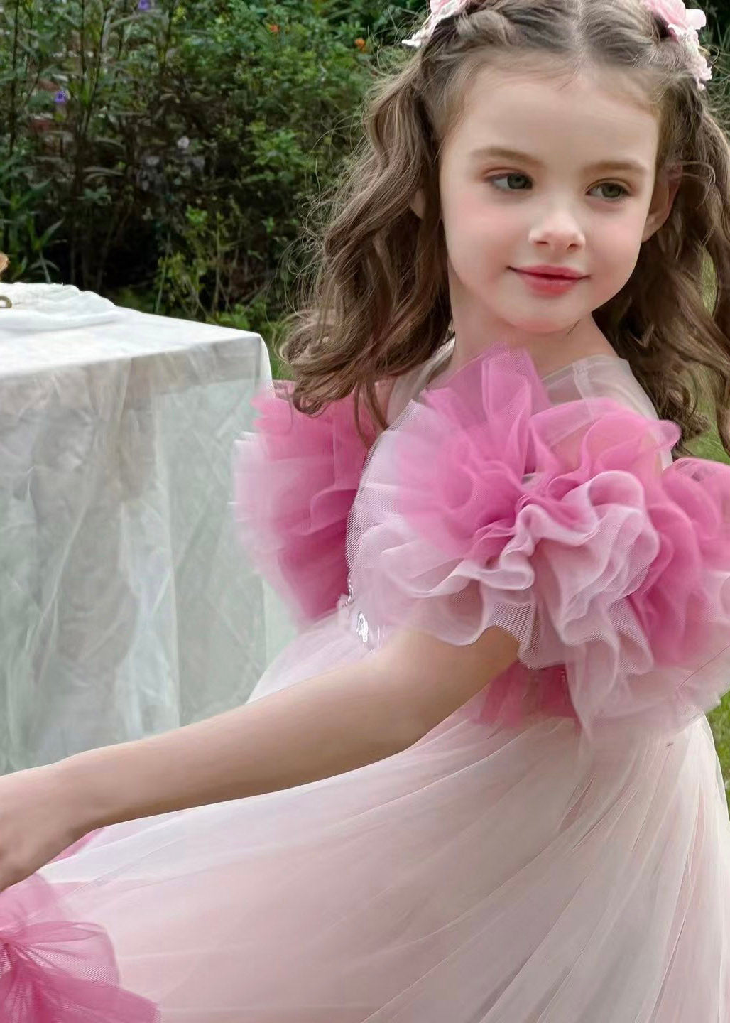 Art Colorblock Patchwork Floral Tulle Kids Maxi Dress Summer