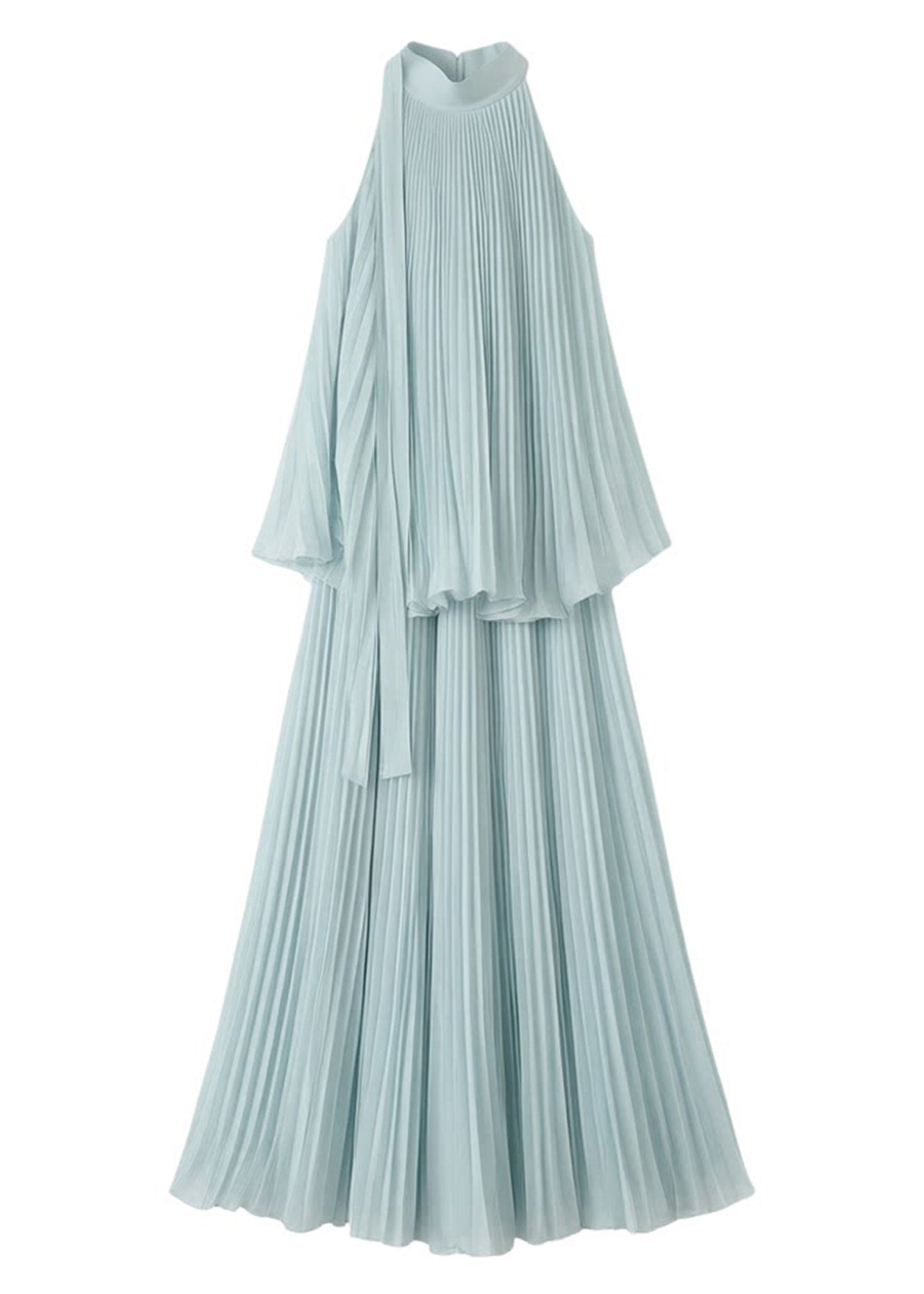 Beach Blue O-Neck Wrinkled Patchwork Solid Top And Wide Leg Pants Two Pieces Set Summer