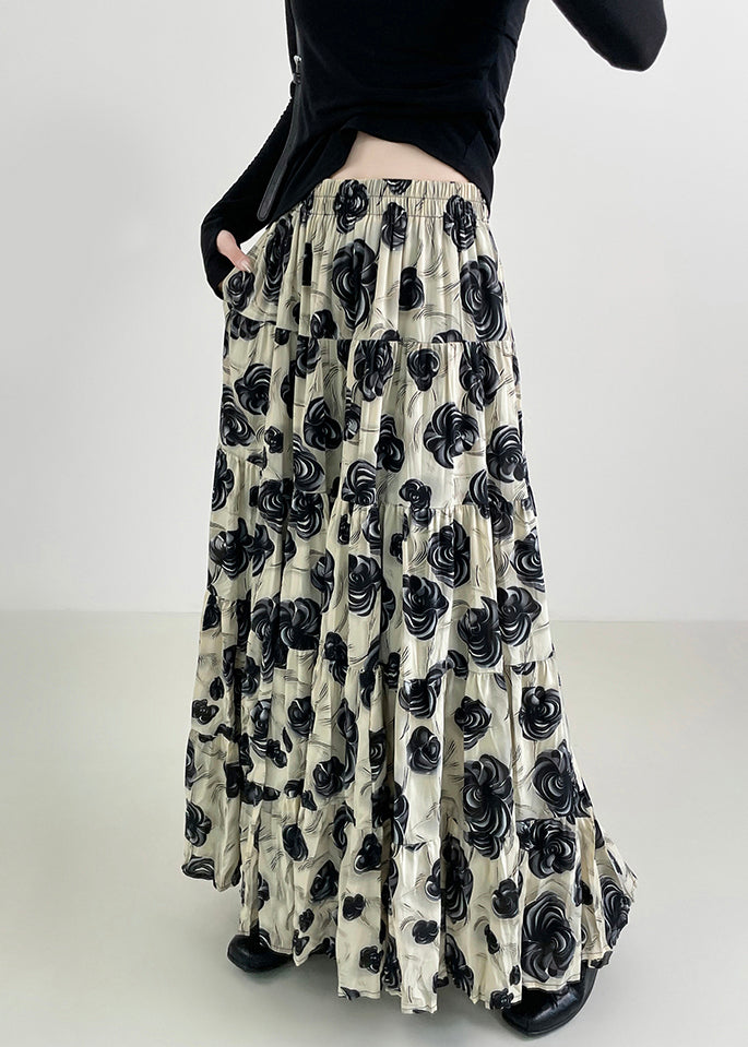 Beautiful Black Floral Exra Large Hem Cotton Skirts Spring