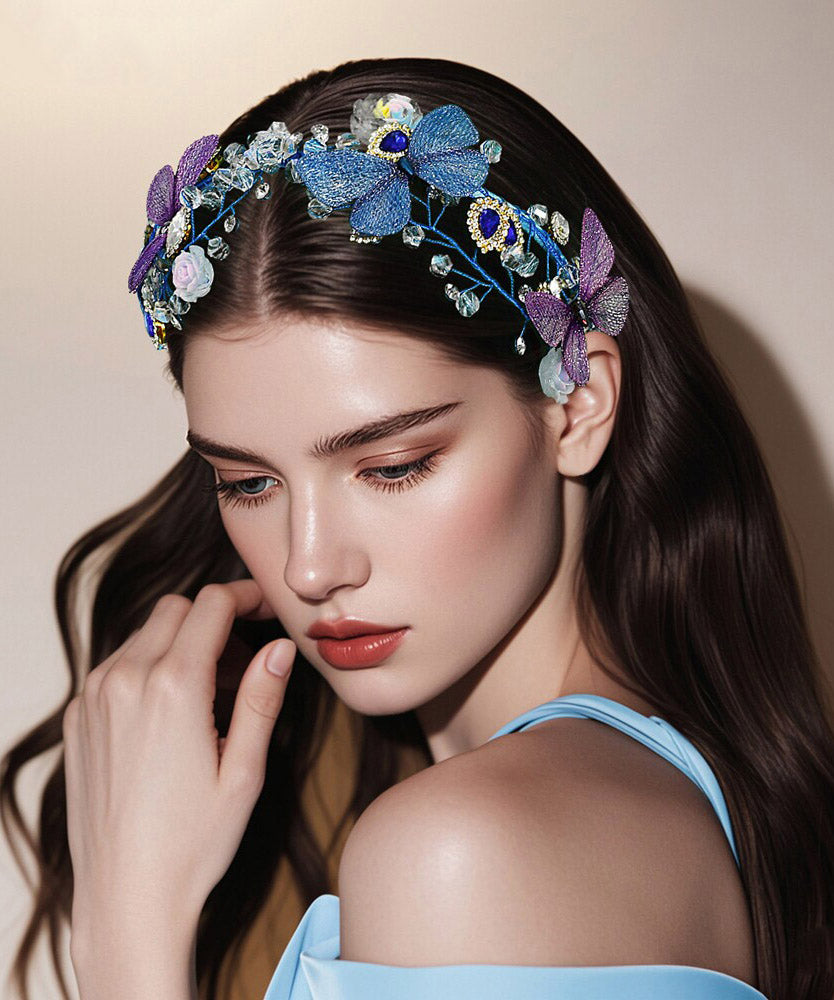 Beautiful Blue Crystal Zircon Embroidery Butterfly HairPiece