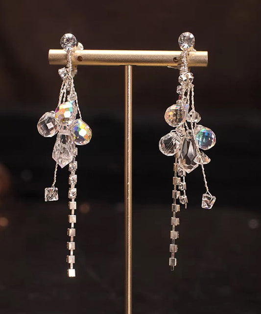 Beautiful White Alloy Zircon Crystal Tassel Drop Earrings And HairPiece Two-Piece Set