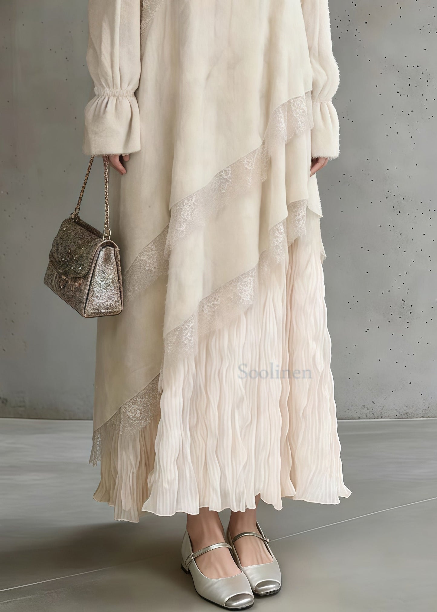 Bohemian Apricot Oversized Patchwork Lace Maxi Dress Spring