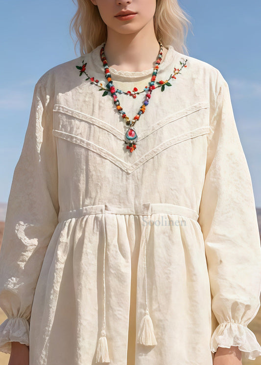 Bohemian Beige Embroidered Patchwork Lace Tunic Dresses Spring