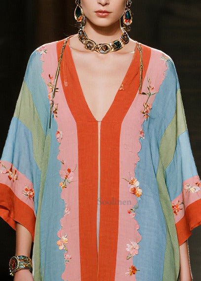 Bohemian Multicolored Oversized Patchwork Cotton Fake Dress Summer