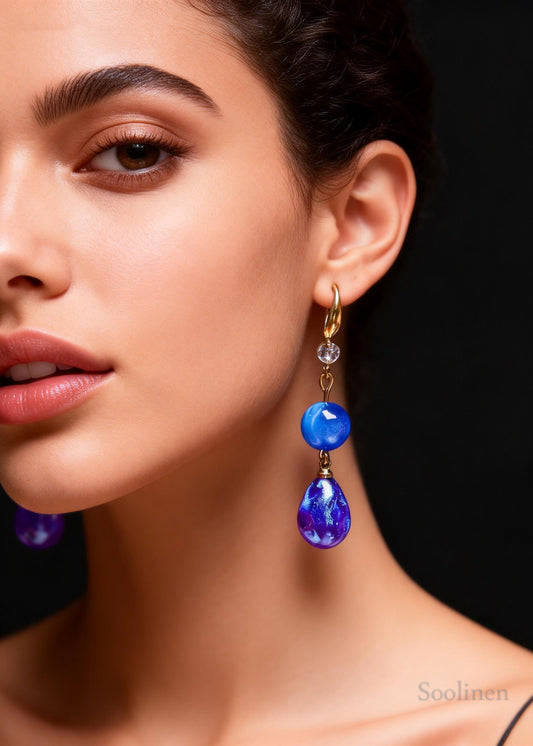 Bohemian Peacock Blue Water Droplet Acrylic Drop Earrings