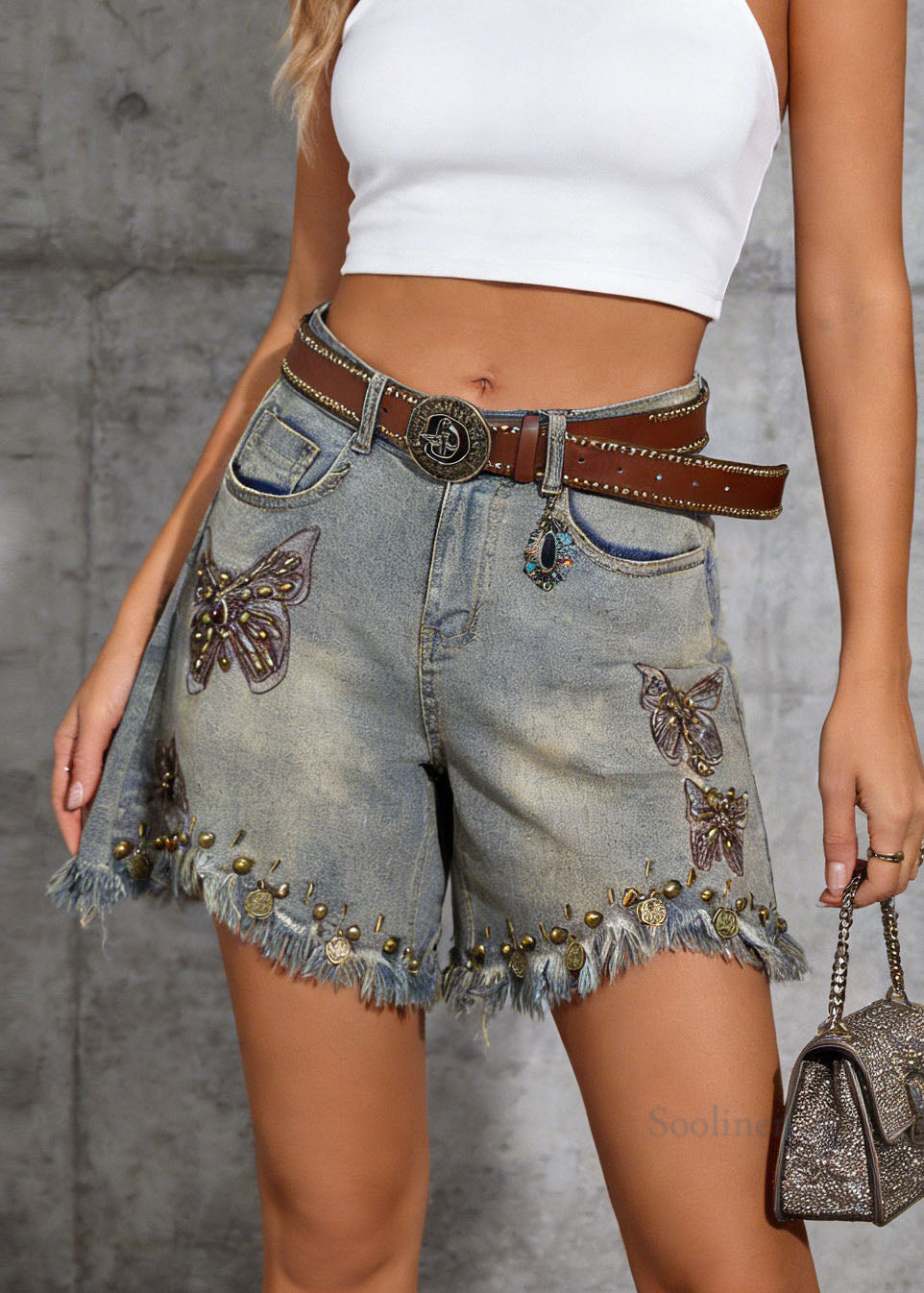 Bohemian Pockets Rivet Tassel Denim Shorts Summer