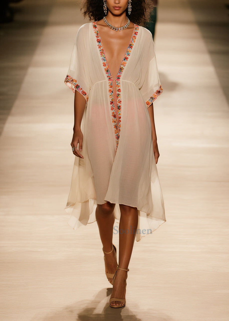 Boho Apricot Oversized Floral Cotton UPF 50+ Cardigans Summer