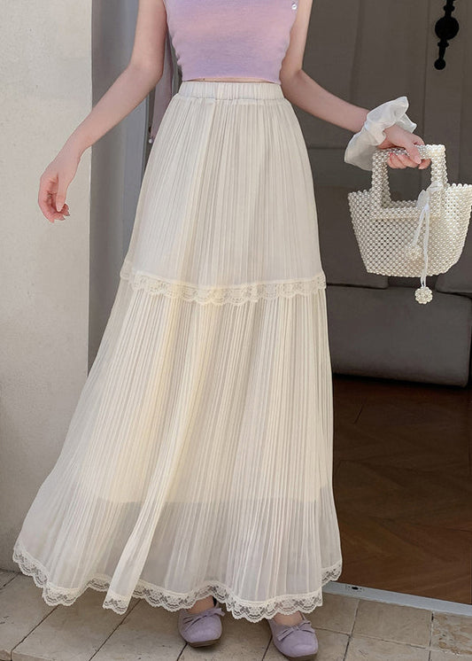 Boho Beige Elastic Waist Exra Large Hem Chiffon Pleated Skirts Summer