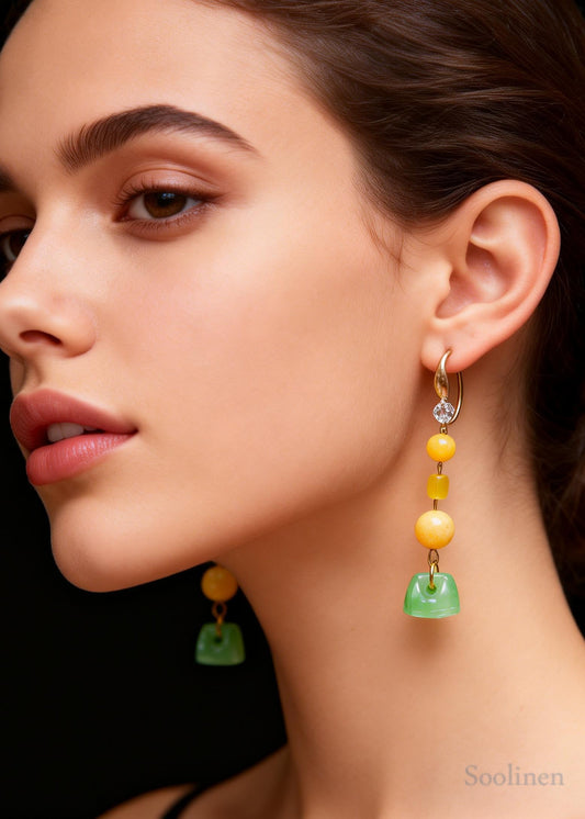 Boho Jade Patchwork Beeswax Drop Earring