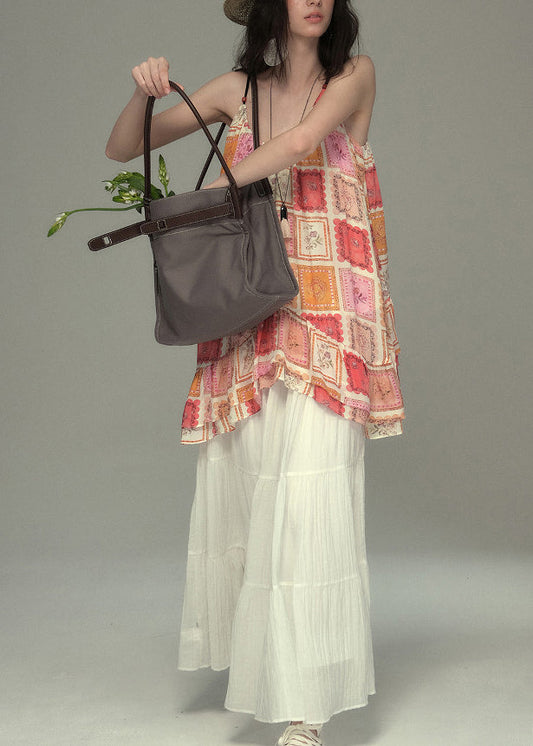 Boho Khaki Oversized Print Cotton Vests Summer