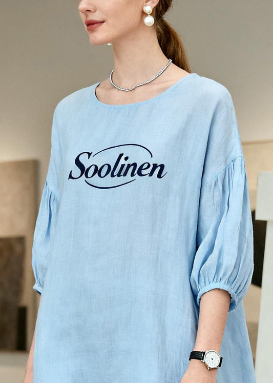 Boho Sky Blue Oversized Cotton Vacation Dresses Summer
