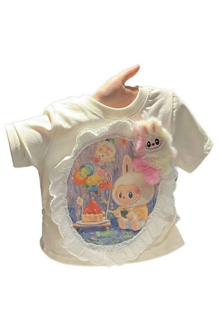Boutique White O-Neck Cartoon Print Kids T Shirt Short Sleeve