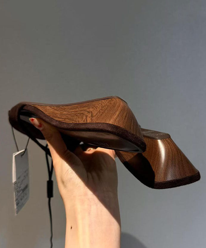Brown Wedge Suede Casual Splicing Slide Sandals Peep Toe