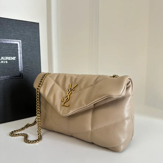 YSL Loulou Puffer Toy Bag In Quilted Lambskin Beige Size 23x15.5x8.5