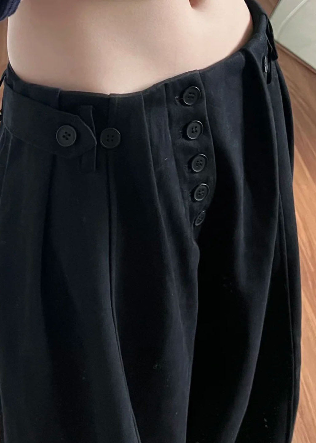 Casual Black Pockets Button Cotton Pants Summer