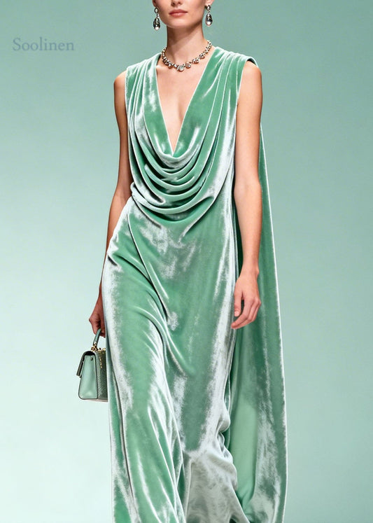 Chic Draped Neckline Ruffled Floral Patchwork Velvet Dress Sleeveless