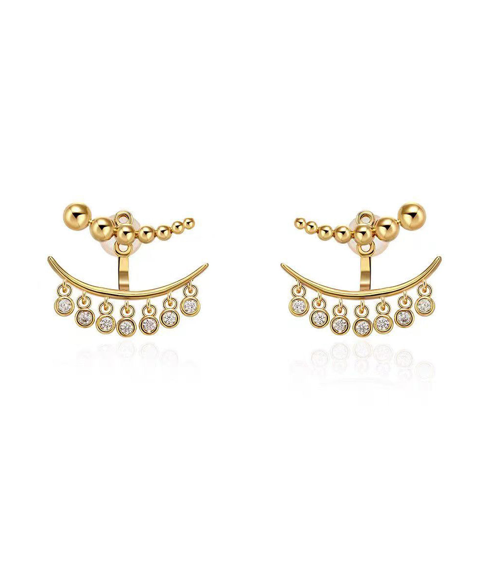 Chic Gold Copper Overgild Zircon Patchwor Tassel Two Ways Of Wearing It Stud Earrings
