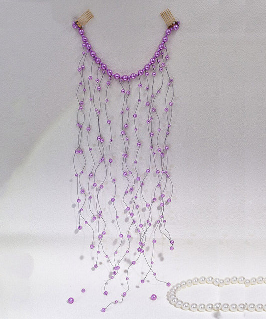 Chic Handmade Purple Pearl Tassel HairPiece